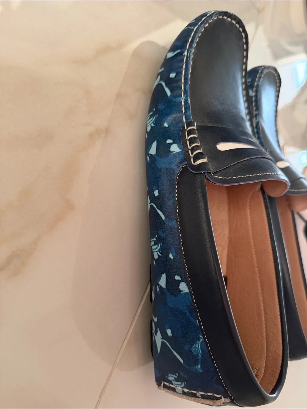 Robert Graham Navy Leather Loafers with Blue Camouflage Trim